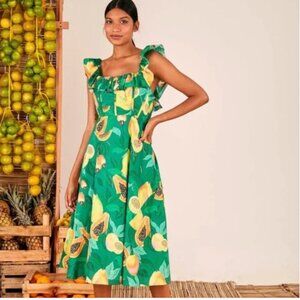 Farm Rio Green Papaya Salad Midi Dress, S